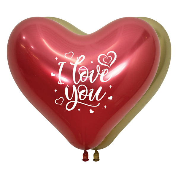 LATEX HEART BALLOON 2 SIDES I LOVE YOU GLOSSY REFLEX ASSORTED 