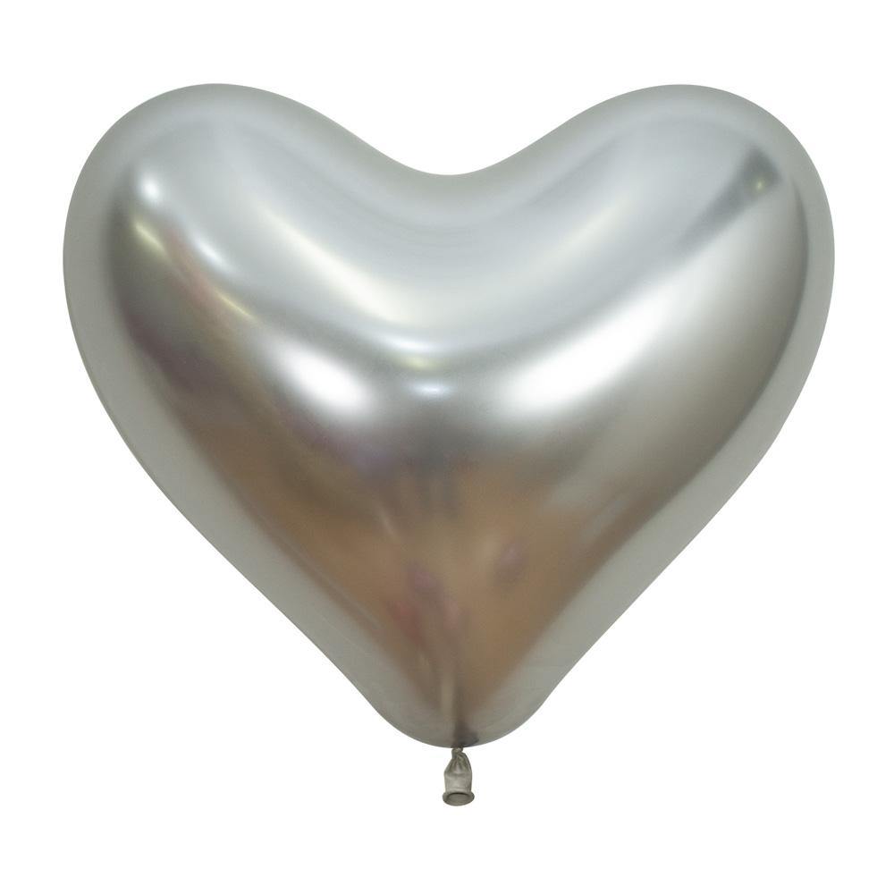 LATEX BALLOON HEART REFLEX SILVER 