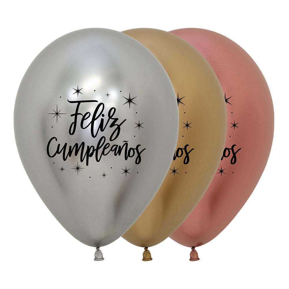 ROUND LATEX BALLOON 2 SIDES HAPPY BIRTHDAY RADIANT REFLEX DELUXE ASSORTMENT 