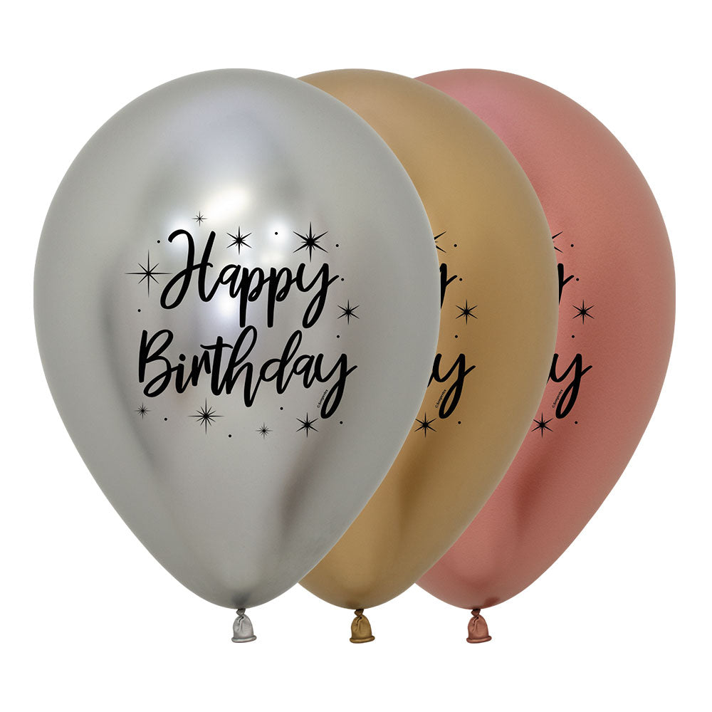 ROUND LATEX BALLOON 2 SIDES HAPPY BIRTHDAY RADIANT REFLEX DELUXE ASSORTMENT 