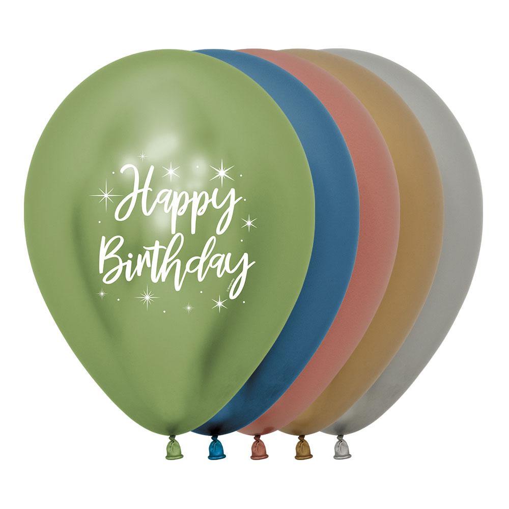 ROUND LATEX BALLOON 2 SIDES HAPPY BIRTHDAY RADIANT REFLEX DELUXE ASSORTMENT 