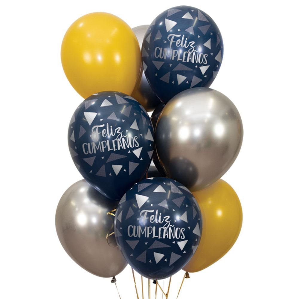 LATEX BALLOON BOUQUET R12 HAPPY BIRTHDAY METALINK TRIANGLE ASSORTED