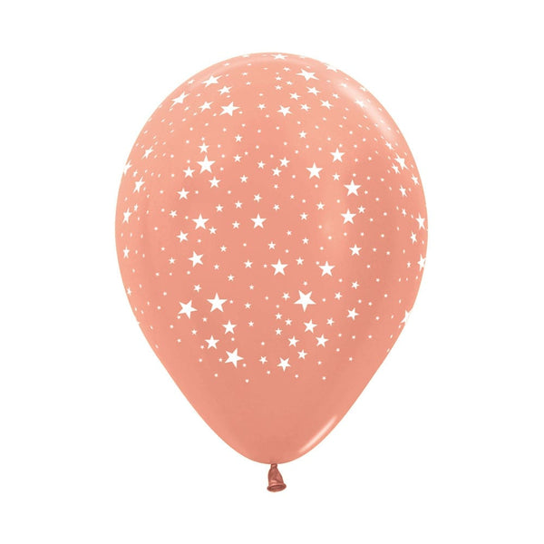 ROUND LATEX BALLOON INFINITY STARS METAL GOLD PINK 