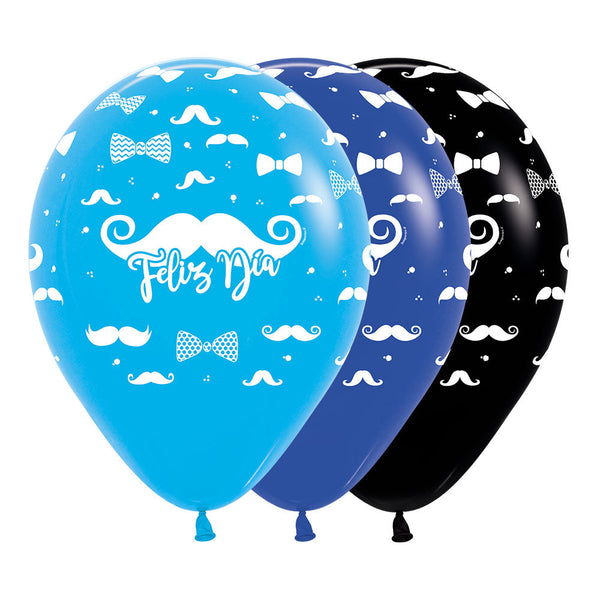 ROUND LATEX BALLOON INFINITY HAPPY DAY MUSTACHES FASHION ASSORTED 