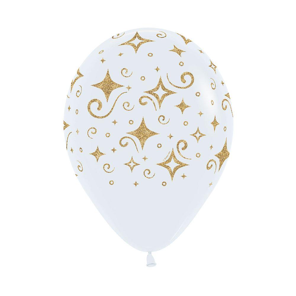 GLOBO LATEX REDONDO INFINITY DIAMANTE DORADO ESCARCHADO FASHION BLANCO