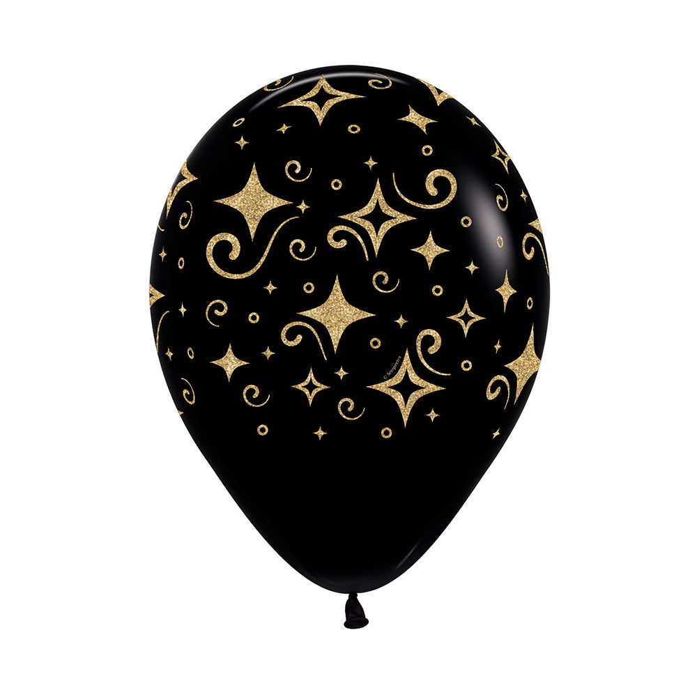 GLOBO LATEX REDONDO INFINITY DIAMANTE DORADO ESCARCHADO FASHION NEGRO