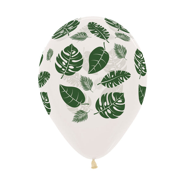 INFINITY ROUND LATEX BALLOON TROPICAL LEAVES JUNGLE GREEN FASHION TRANSPARENT 