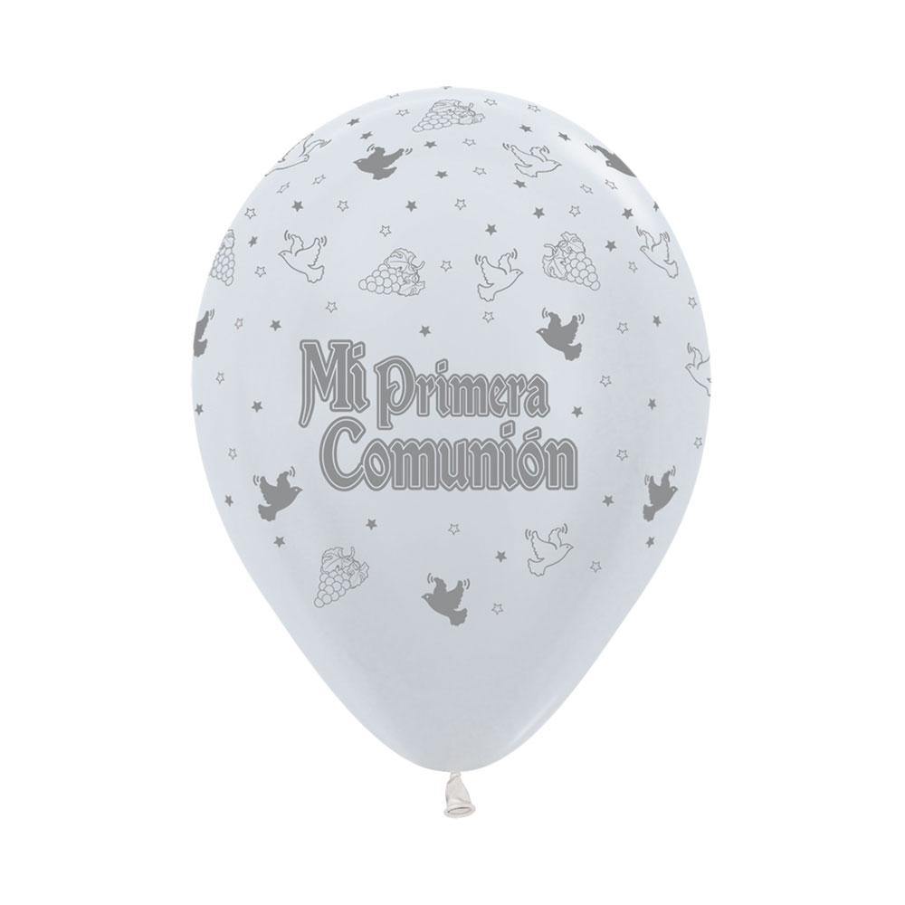 ROUND LATEX BALLOON 2 SIDES MY FIRST COMMUNION SATIN PEARL 